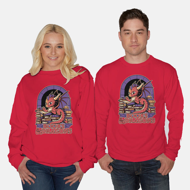 Books And Dragons-Unisex-Crew Neck-Sweatshirt-Studio Mootant