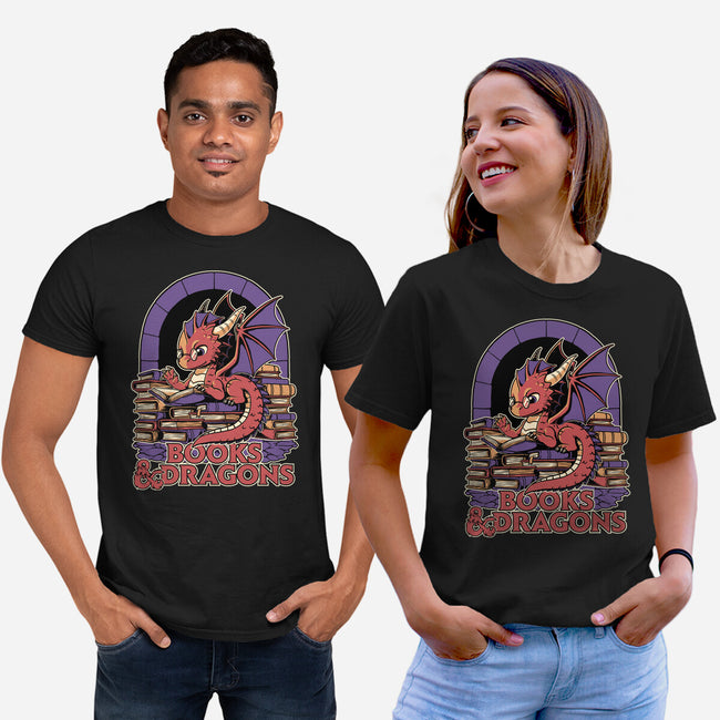 Books And Dragons-Unisex-Basic-Tee-Studio Mootant