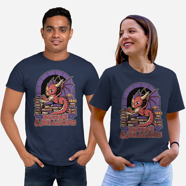 Books And Dragons-Unisex-Basic-Tee-Studio Mootant