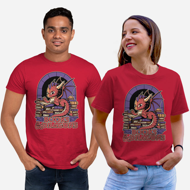 Books And Dragons-Unisex-Basic-Tee-Studio Mootant