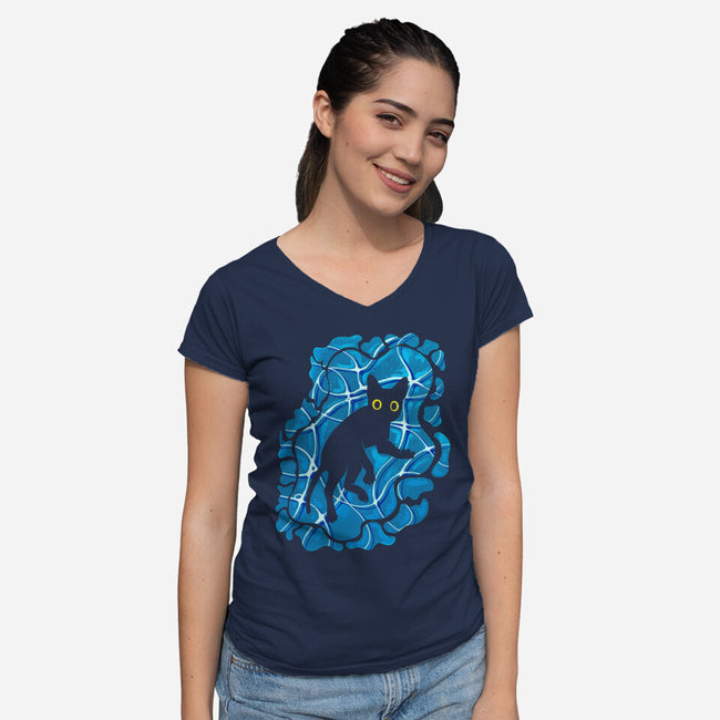 Cat Underwater-Womens-V-Neck-Tee-nickzzarto