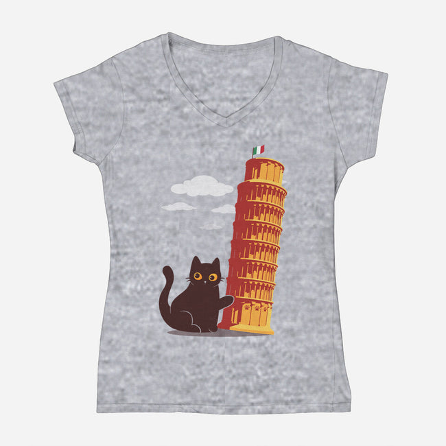 Purrfectly Tilted-Womens-V-Neck-Tee-erion_designs