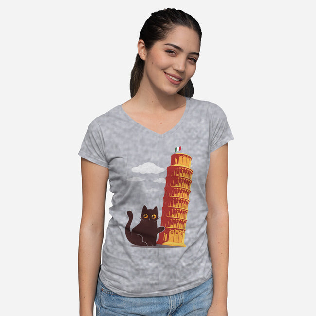 Purrfectly Tilted-Womens-V-Neck-Tee-erion_designs