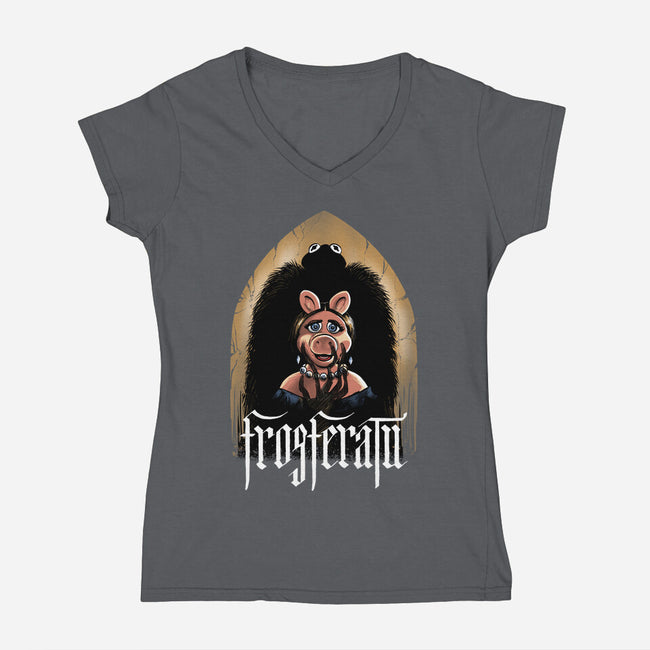 Frogferatu-Womens-V-Neck-Tee-zascanauta