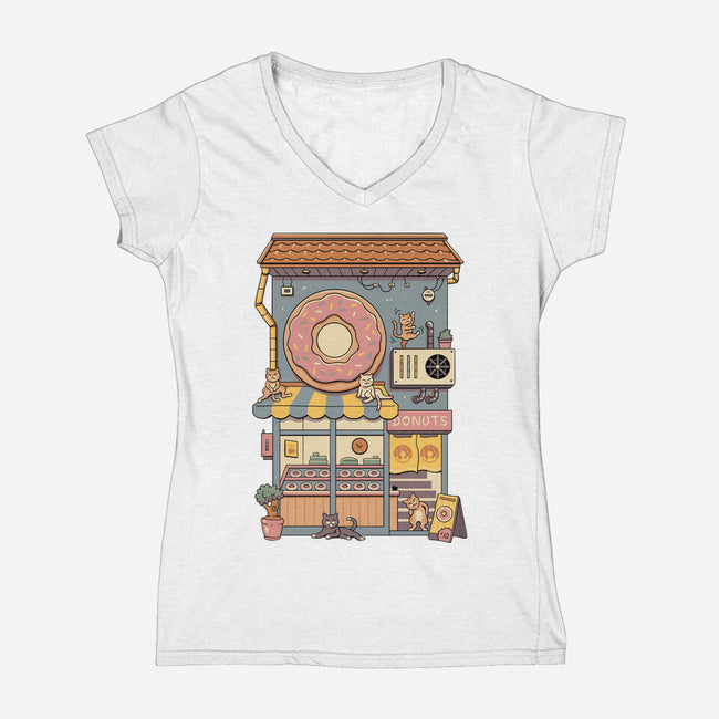 Donut House-Womens-V-Neck-Tee-vp021