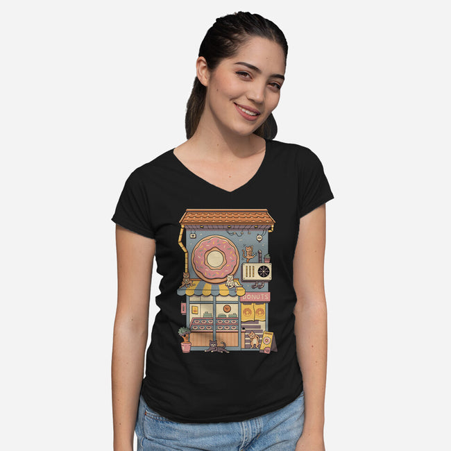 Donut House-Womens-V-Neck-Tee-vp021