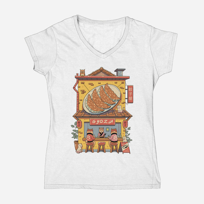 Gyoza Neko House-Womens-V-Neck-Tee-vp021