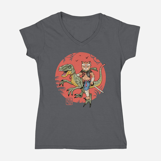 Raptor Catana Meowster-Womens-V-Neck-Tee-vp021