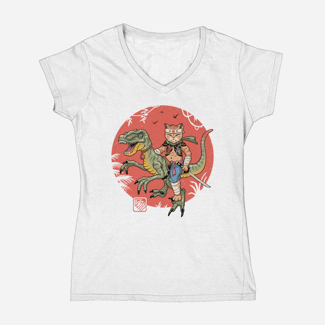 Raptor Catana Meowster-Womens-V-Neck-Tee-vp021