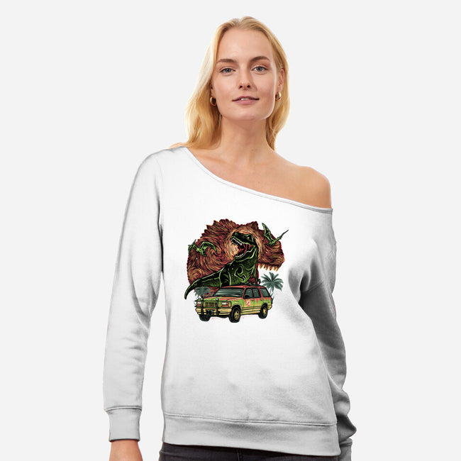 Dino Expedition-Womens-Off Shoulder-Sweatshirt-glitchygorilla