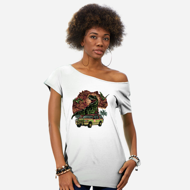 Dino Expedition-Womens-Off Shoulder-Tee-glitchygorilla