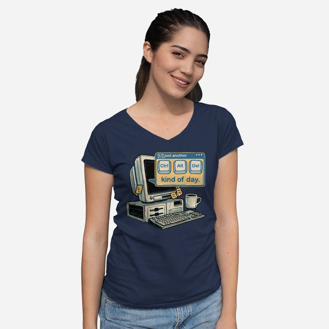 Just Another Day-Womens-V-Neck-Tee-glitchygorilla