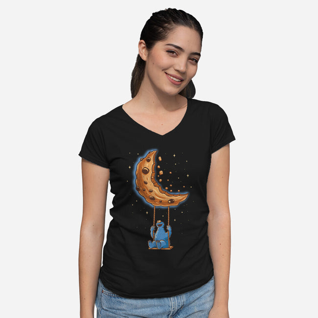 Cookie Moonster-Womens-V-Neck-Tee-retrodivision