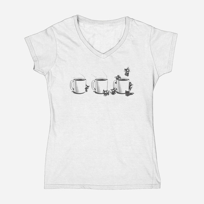 Coffee Cat Too-Womens-V-Neck-Tee-yumie