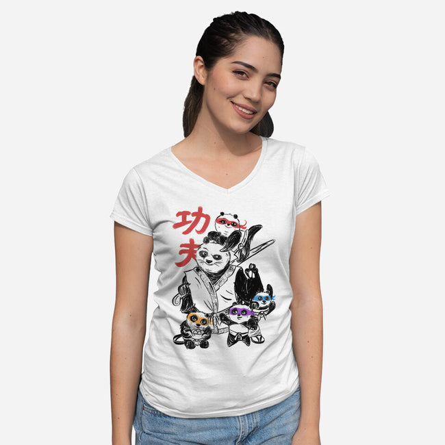 Kung Fu Panda Three-Womens-V-Neck-Tee-yumie