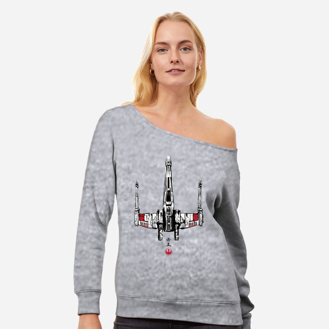 Red Five Sumi-e-Womens-Off Shoulder-Sweatshirt-DrMonekers