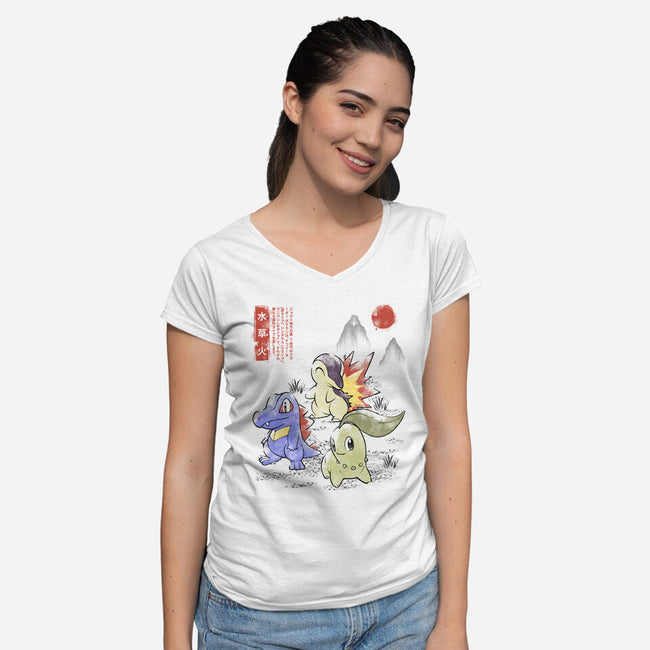 Second Gen Starter Sumi-e-Womens-V-Neck-Tee-Astrobot Invention