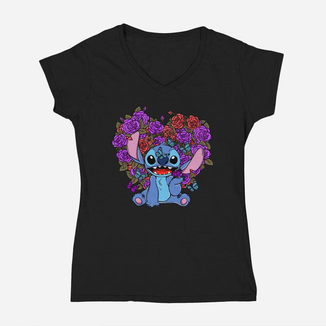 Stitch With Butterfly-Womens-V-Neck-Tee-Superblitz