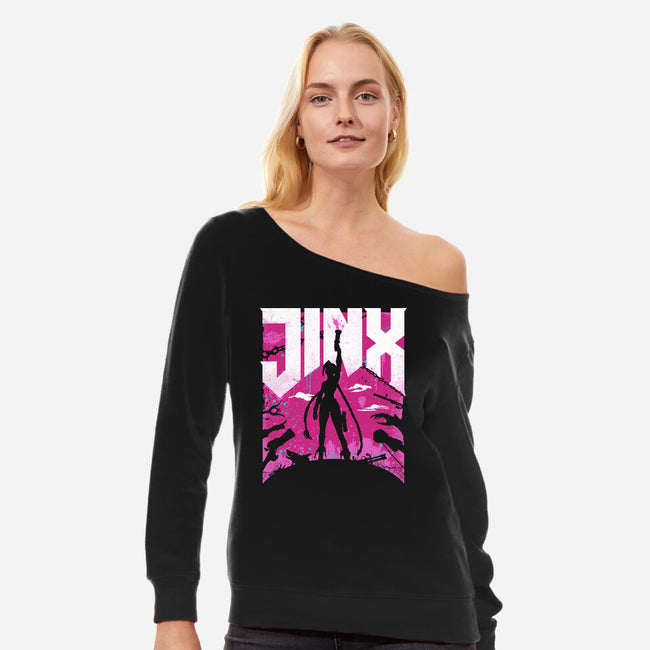 Jinx Doom-Womens-Off Shoulder-Sweatshirt-rocketman_art