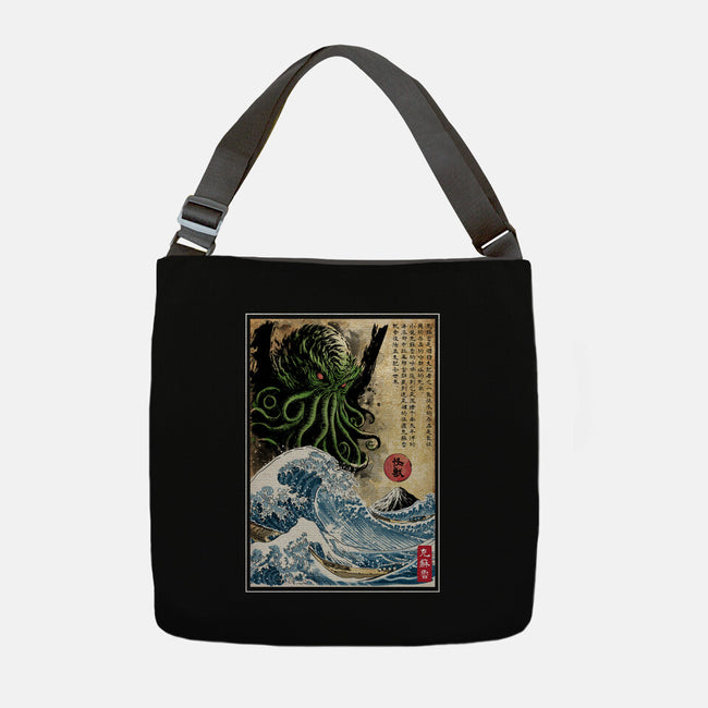 Great Cthulhu In Japan Woodblock-None-Adjustable Tote-Bag-DrMonekers