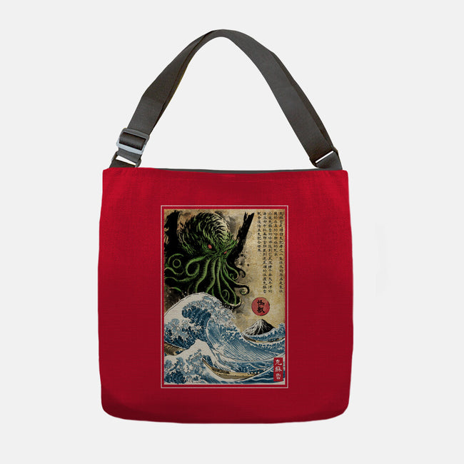 Great Cthulhu In Japan Woodblock-None-Adjustable Tote-Bag-DrMonekers