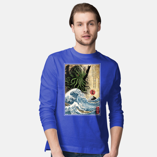 Great Cthulhu In Japan Woodblock-Mens-Long Sleeved-Tee-DrMonekers