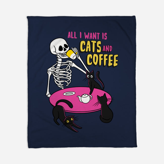 Skull And Cats-None-Fleece-Blanket-yumie