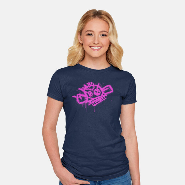 Jinx Monkey Pink-Womens-Fitted-Tee-rocketman_art