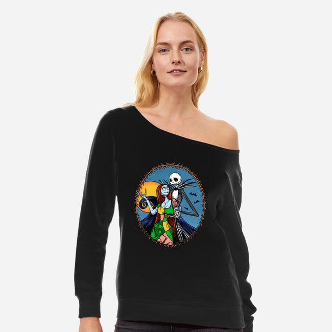 Jack And Sally Old Skool-Womens-Off Shoulder-Sweatshirt-Superblitz