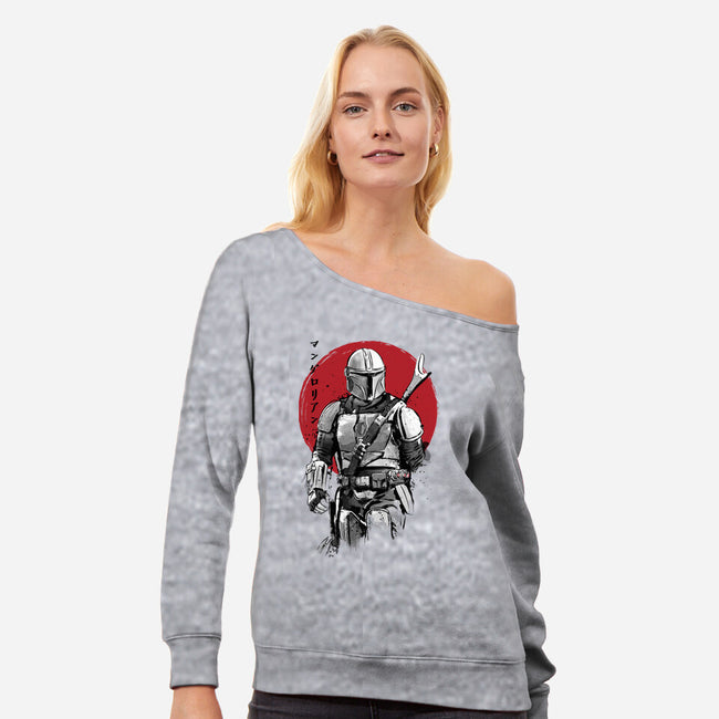 Mandalorian Bounty Hunter Sumi-e-Womens-Off Shoulder-Sweatshirt-DrMonekers