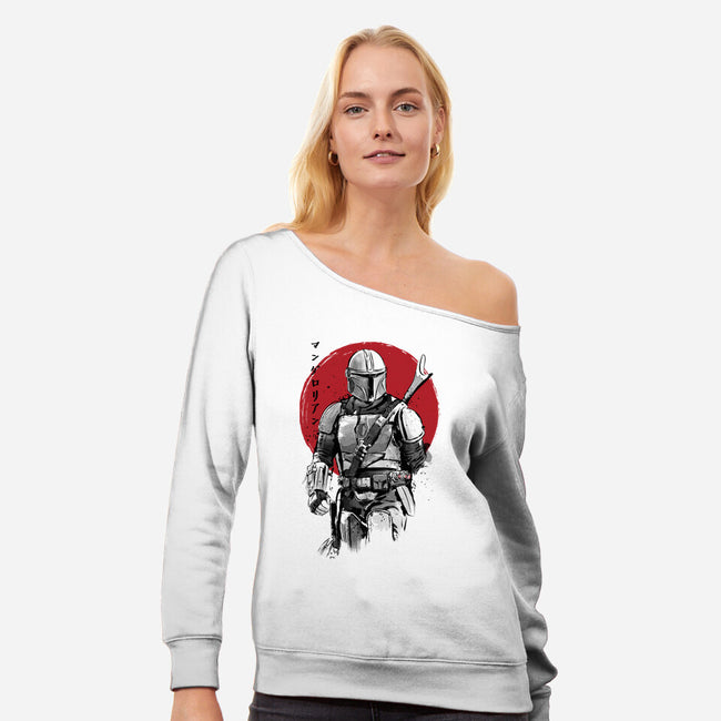 Mandalorian Bounty Hunter Sumi-e-Womens-Off Shoulder-Sweatshirt-DrMonekers