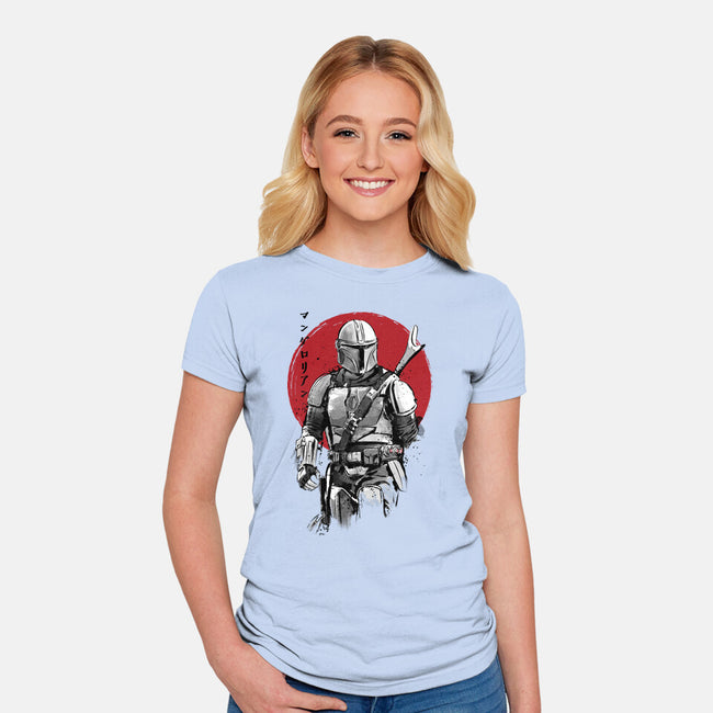 Mandalorian Bounty Hunter Sumi-e-Womens-Fitted-Tee-DrMonekers