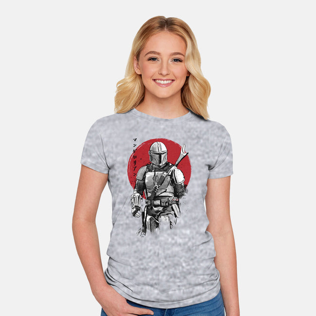 Mandalorian Bounty Hunter Sumi-e-Womens-Fitted-Tee-DrMonekers