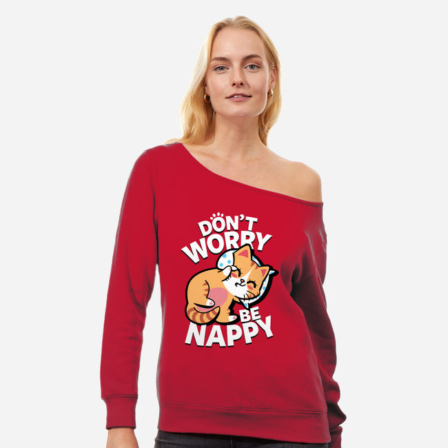 Don't Worry Be Nappy-Womens-Off Shoulder-Sweatshirt-Boggs Nicolas