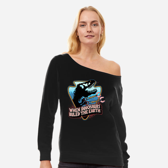 When Dinosaurs Ruled The Earth-Womens-Off Shoulder-Sweatshirt-glitchygorilla