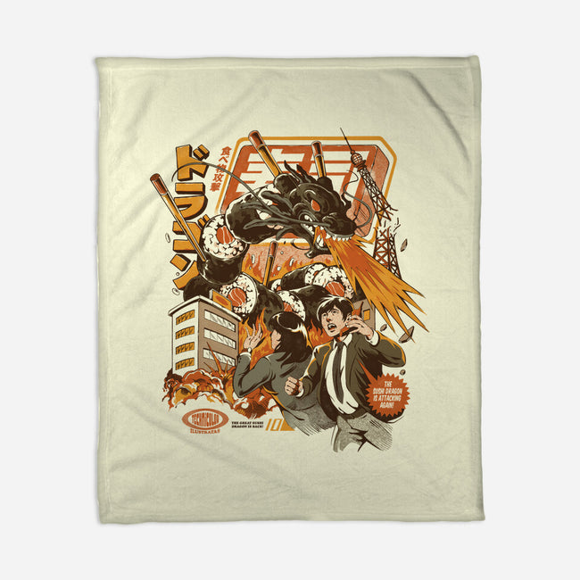 Sushi Dragon Attack-None-Fleece-Blanket-ilustrata