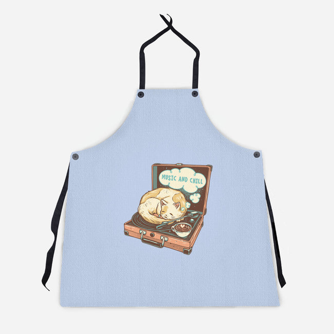 Music And Chill Cat-Unisex-Kitchen-Apron-glitchygorilla