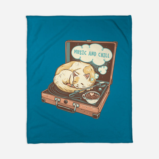 Music And Chill Cat-None-Fleece-Blanket-glitchygorilla