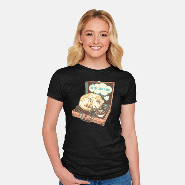 Music And Chill Cat-Womens-Fitted-Tee-glitchygorilla