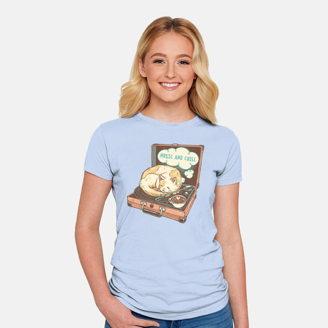 Music And Chill Cat-Womens-Fitted-Tee-glitchygorilla