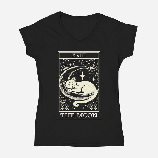 The Moon Tarot Card-Womens-V-Neck-Tee-fanfabio