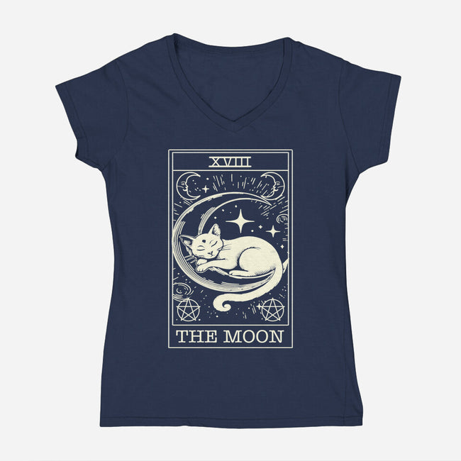 The Moon Tarot Card-Womens-V-Neck-Tee-fanfabio