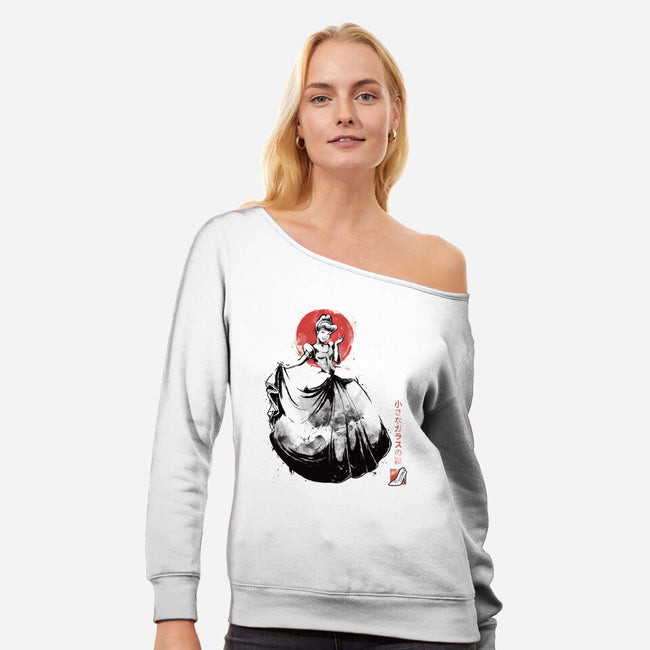 Moonlit Maiden Sumi-e-Womens-Off Shoulder-Sweatshirt-Astrobot Invention