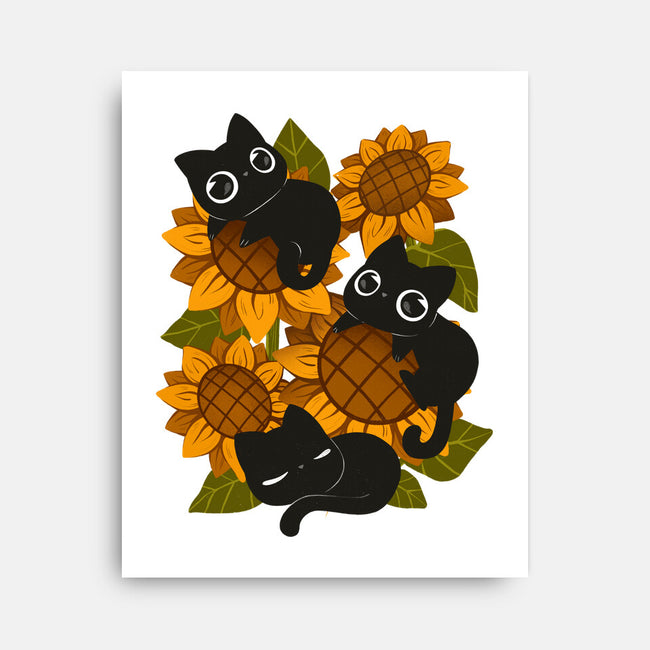 Sunflowers And Black Kitties-None-Stretched-Canvas-ricolaa