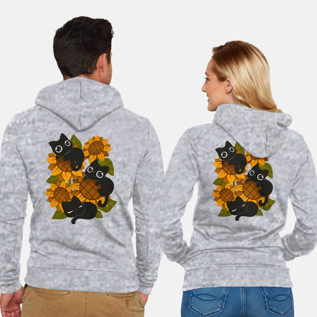 Sunflowers And Black Kitties-Unisex-Zip-Up-Sweatshirt-ricolaa