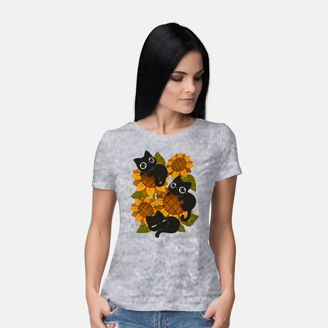 Sunflowers And Black Kitties-Womens-Basic-Tee-ricolaa