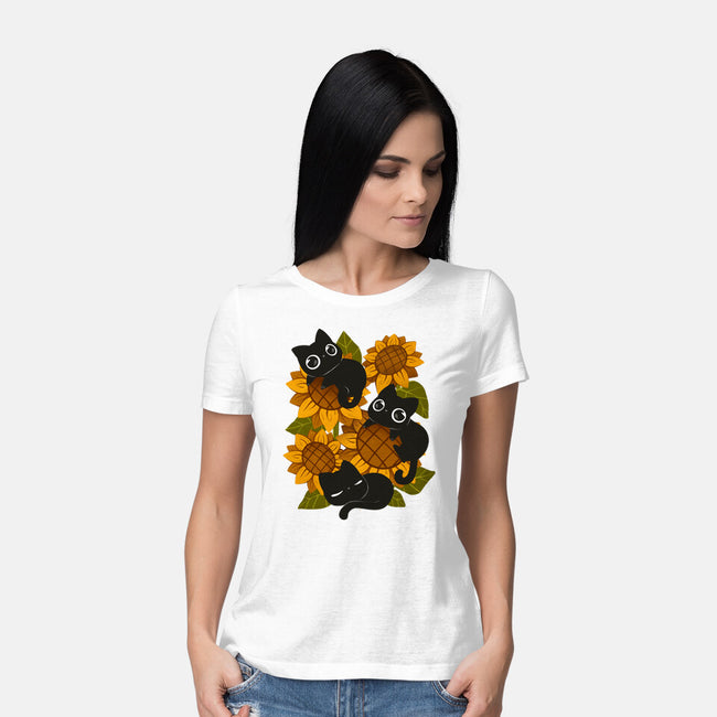 Sunflowers And Black Kitties-Womens-Basic-Tee-ricolaa