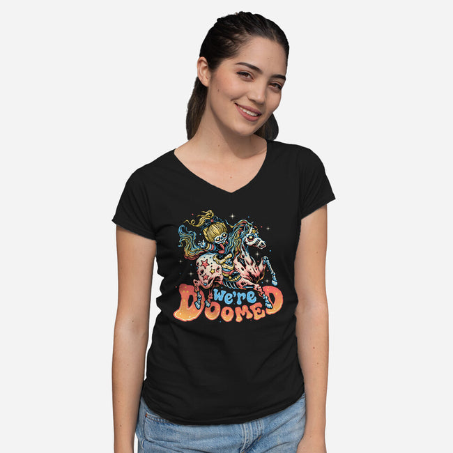 We Are Doomed-Womens-V-Neck-Tee-momma_gorilla