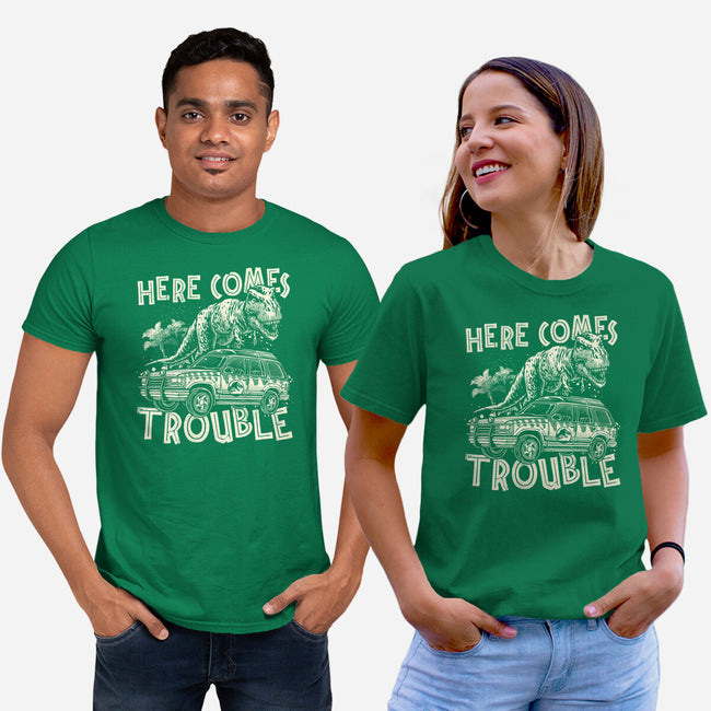 Here Comes Trouble-Unisex-Basic-Tee-momma_gorilla