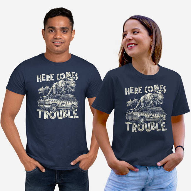 Here Comes Trouble-Unisex-Basic-Tee-momma_gorilla